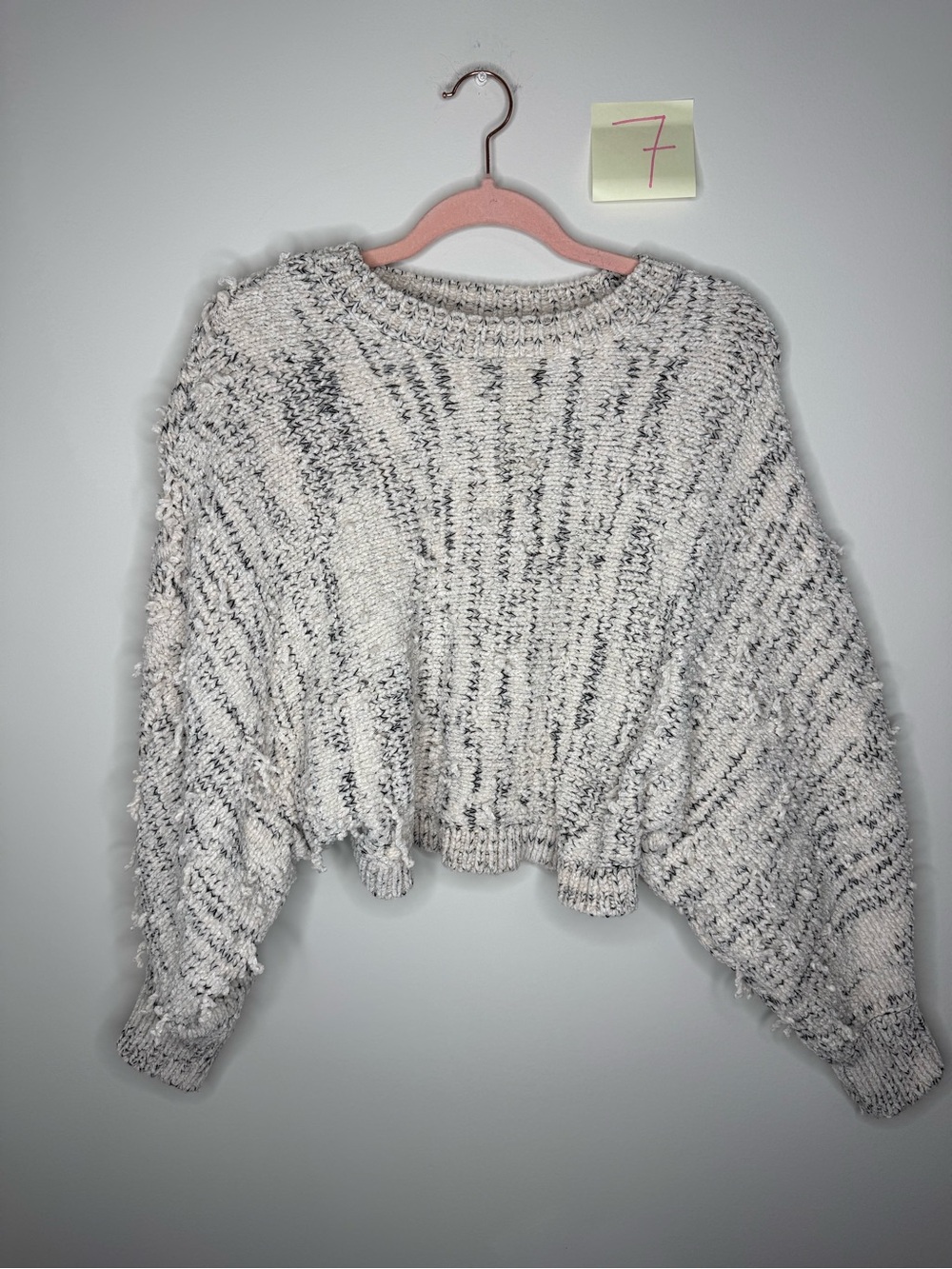 Cozy Heathered Knit Crop Sweater - White/Gray